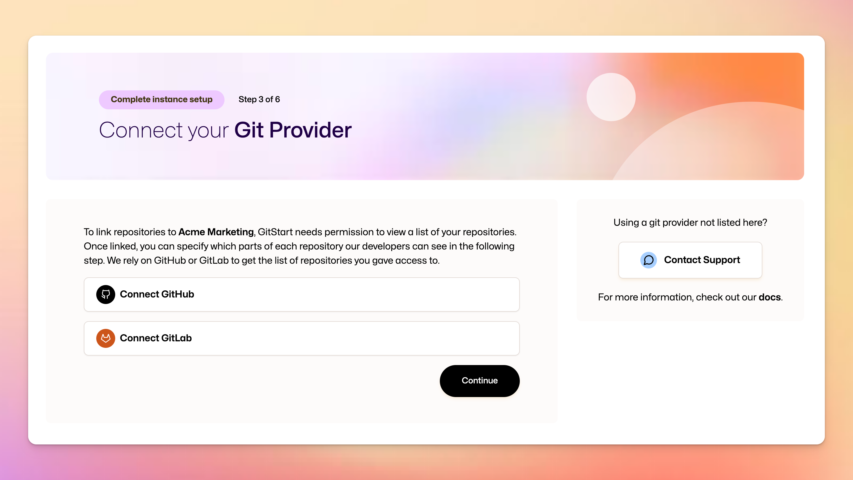 Connect your Git Provider step