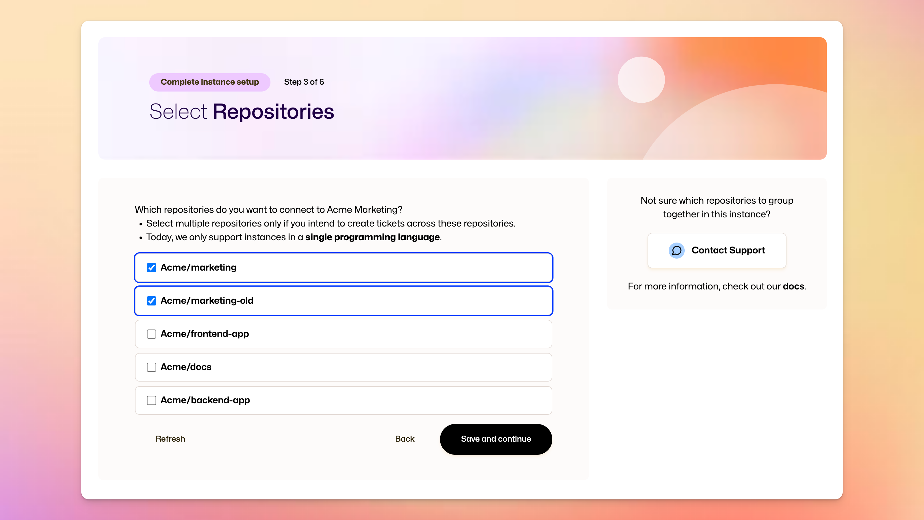 Select Repositories step